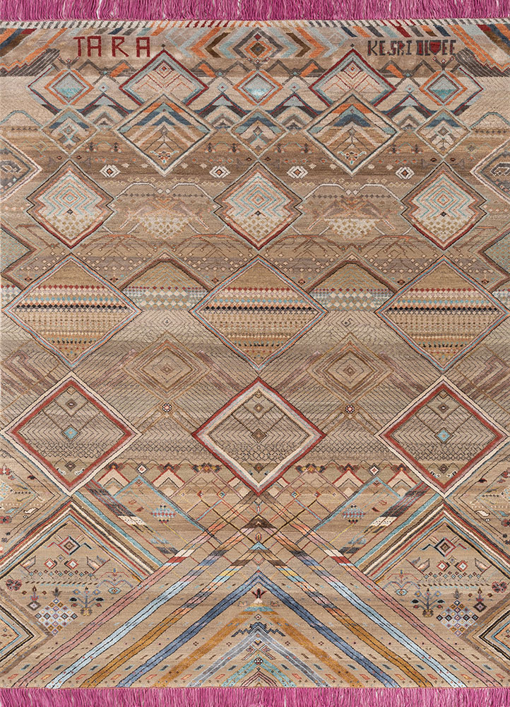 manchaha beige and brown wool and bamboo silk hand knotted Rug - HeadShot