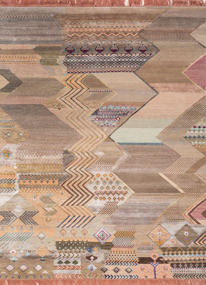 manchaha pink and purple wool and bamboo silk hand knotted Rug - HeadShot