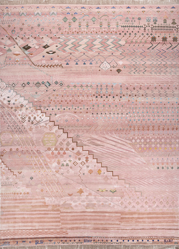 manchaha pink and purple wool and bamboo silk hand knotted Rug - HeadShot
