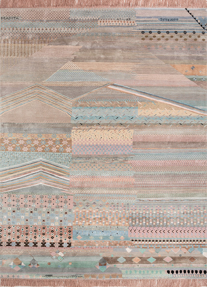 manchaha pink and purple wool and bamboo silk hand knotted Rug - HeadShot