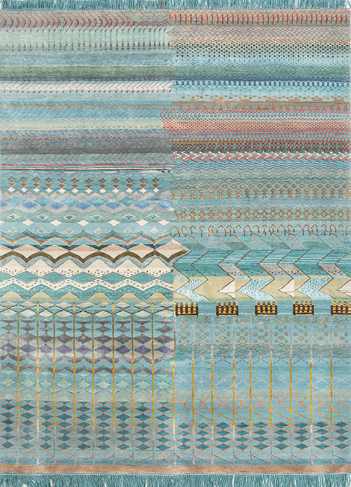 manchaha blue wool and bamboo silk hand knotted Rug - HeadShot