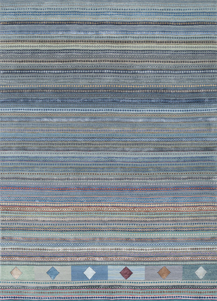 manchaha blue wool and bamboo silk hand knotted Rug - HeadShot