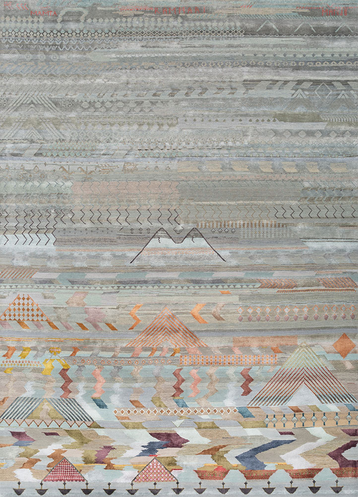 manchaha blue wool and bamboo silk hand knotted Rug - HeadShot