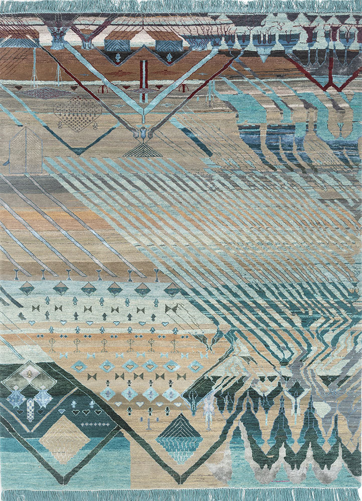 manchaha blue wool and bamboo silk hand knotted Rug - HeadShot