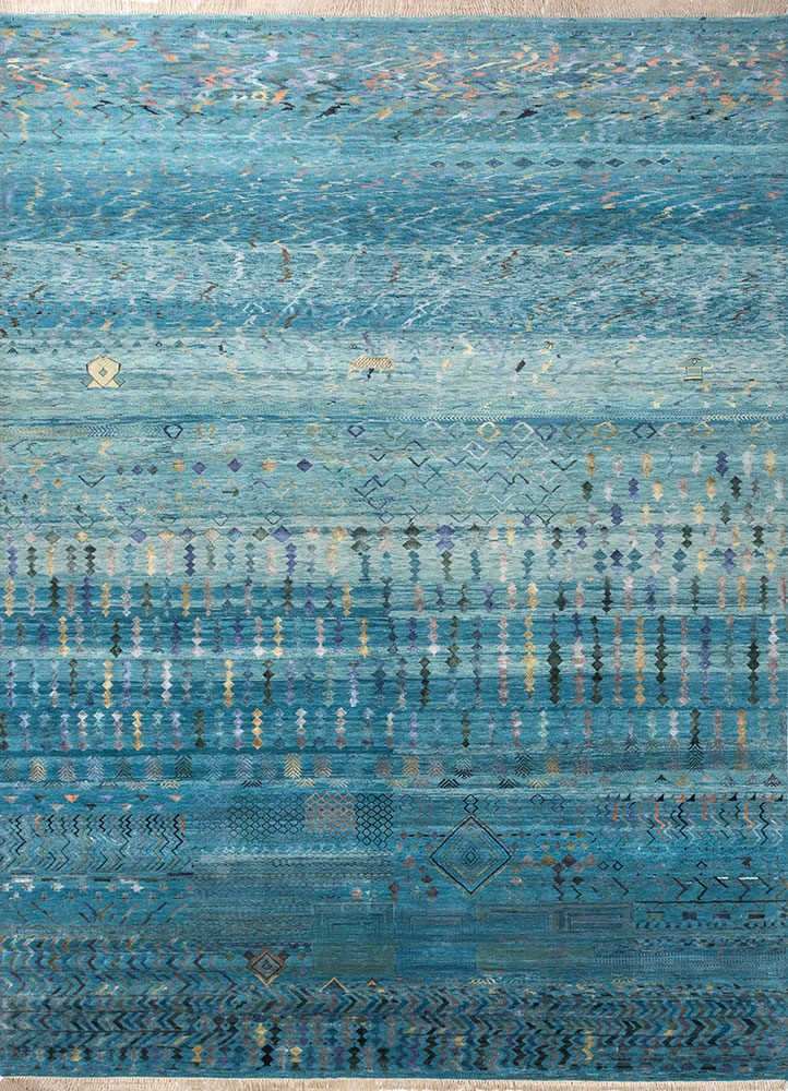 manchaha blue wool and bamboo silk hand knotted Rug - HeadShot