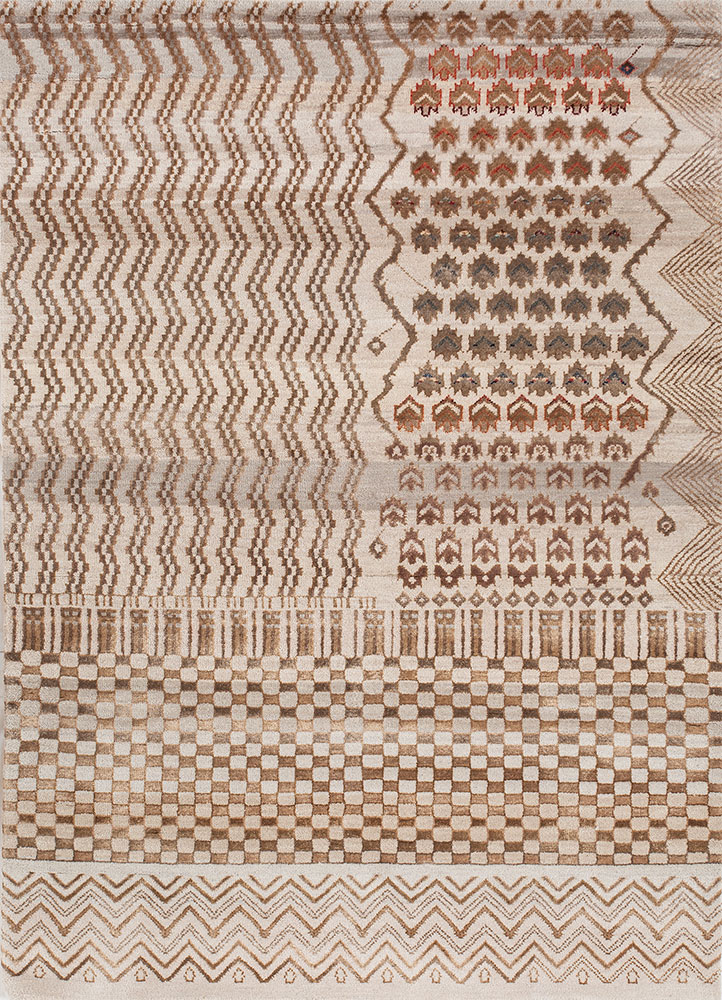manchaha ivory wool and bamboo silk hand knotted Rug - HeadShot