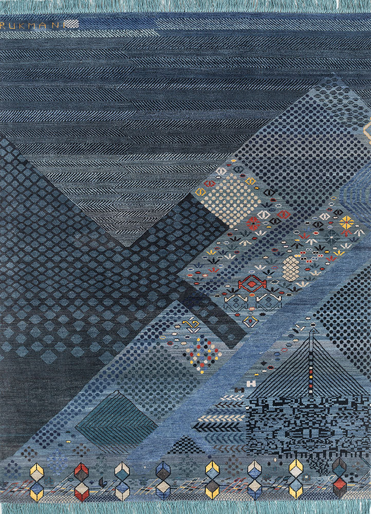 manchaha blue wool and bamboo silk hand knotted Rug - HeadShot