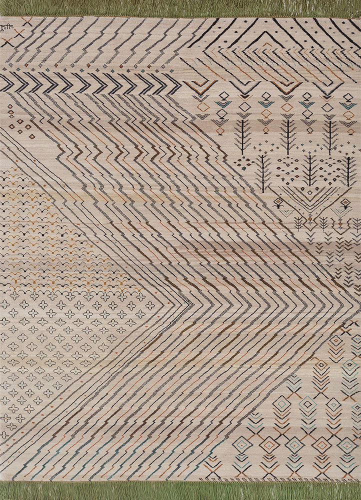 manchaha ivory wool and bamboo silk hand knotted Rug - HeadShot