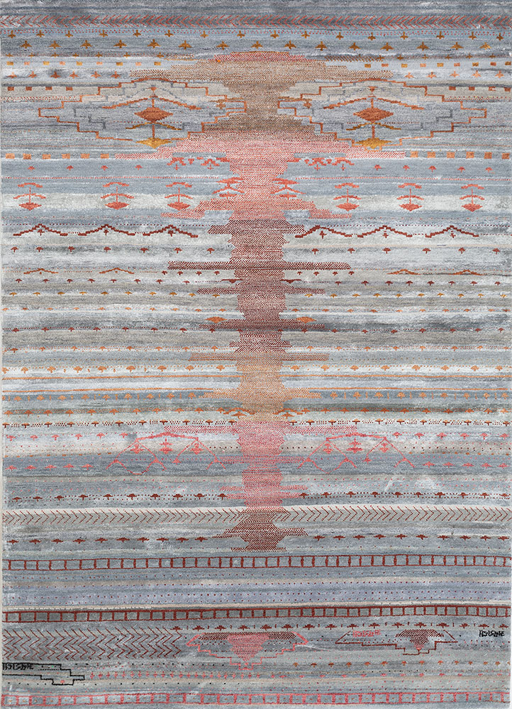 manchaha blue wool and bamboo silk hand knotted Rug - HeadShot