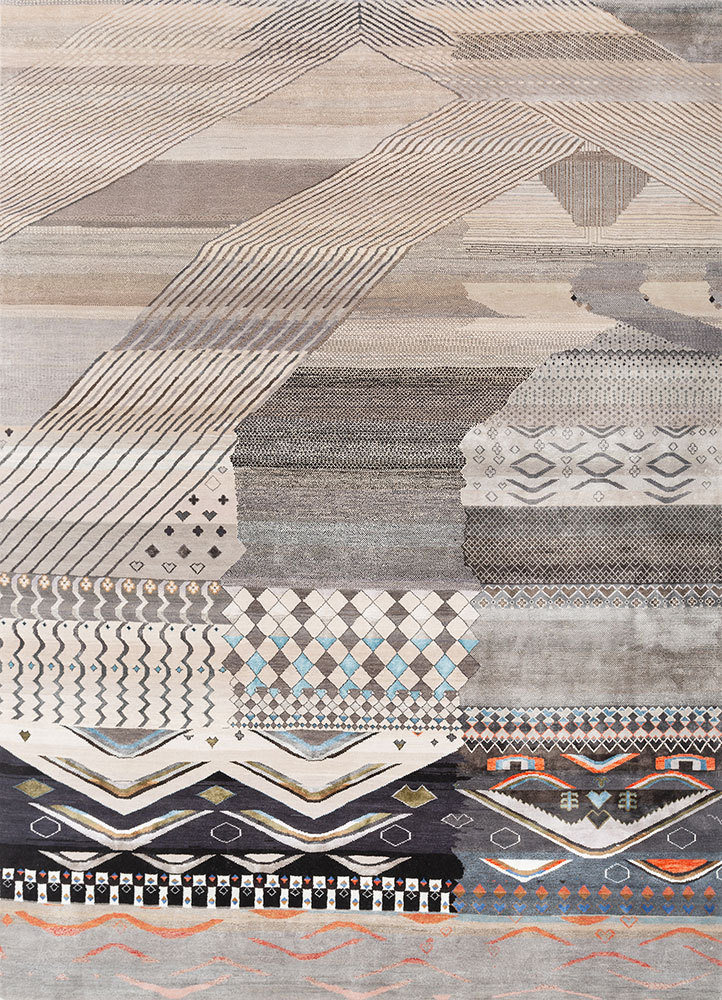 manchaha ivory wool and bamboo silk hand knotted Rug - HeadShot