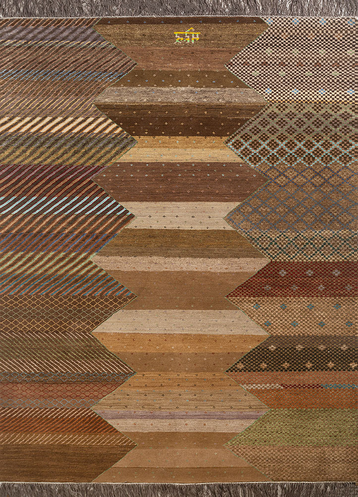 manchaha beige and brown wool and bamboo silk hand knotted Rug - HeadShot