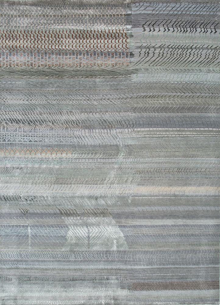 manchaha blue wool and bamboo silk hand knotted Rug - HeadShot
