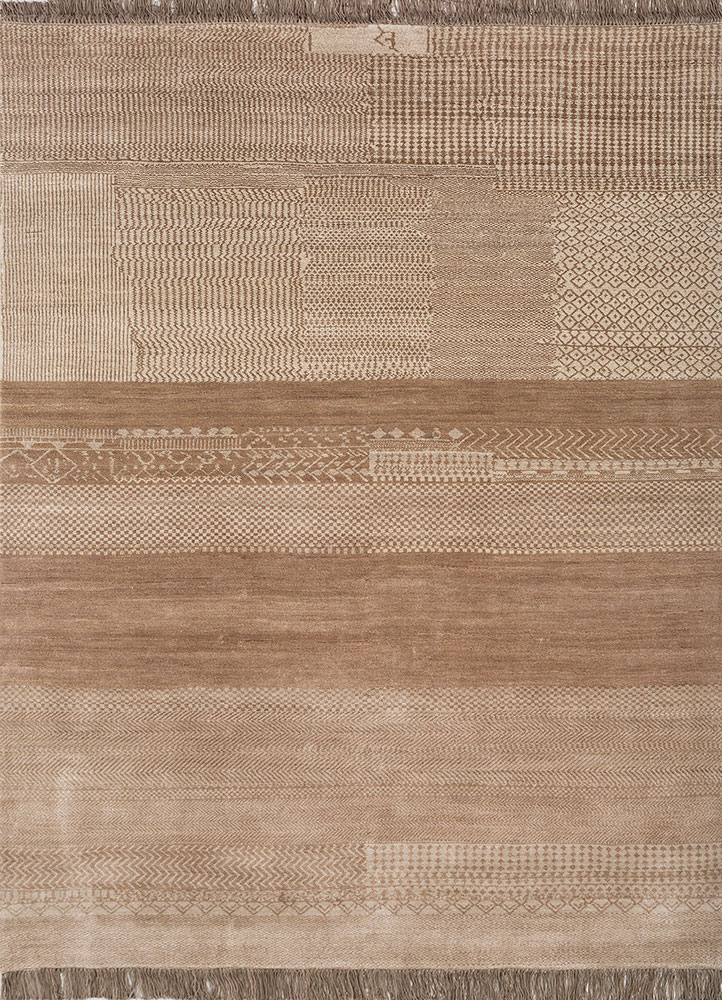 manchaha beige and brown wool and bamboo silk hand knotted Rug - HeadShot