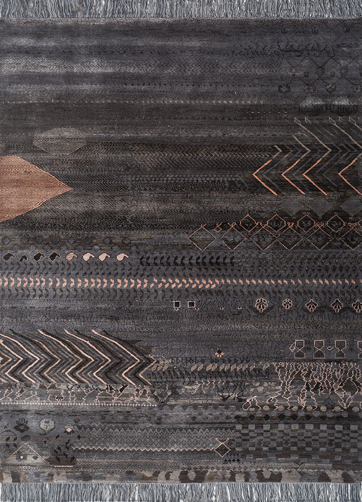 manchaha grey and black wool and bamboo silk hand knotted Rug - HeadShot