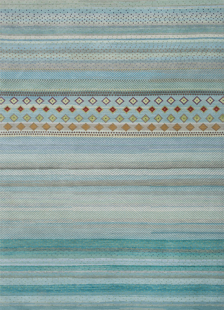 manchaha blue wool and bamboo silk hand knotted Rug - HeadShot