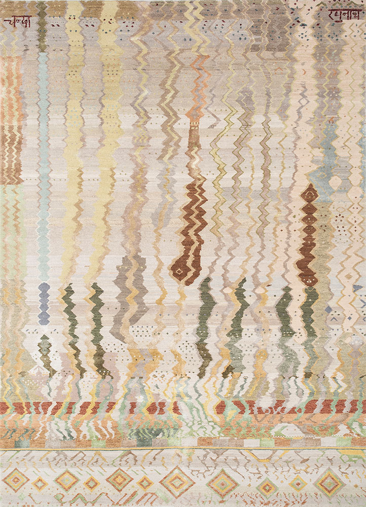manchaha ivory wool and bamboo silk hand knotted Rug - HeadShot