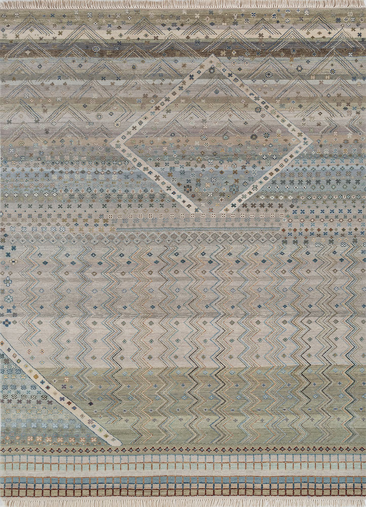 manchaha ivory wool and bamboo silk hand knotted Rug - HeadShot