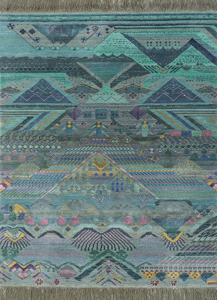 manchaha green wool and bamboo silk hand knotted Rug - HeadShot