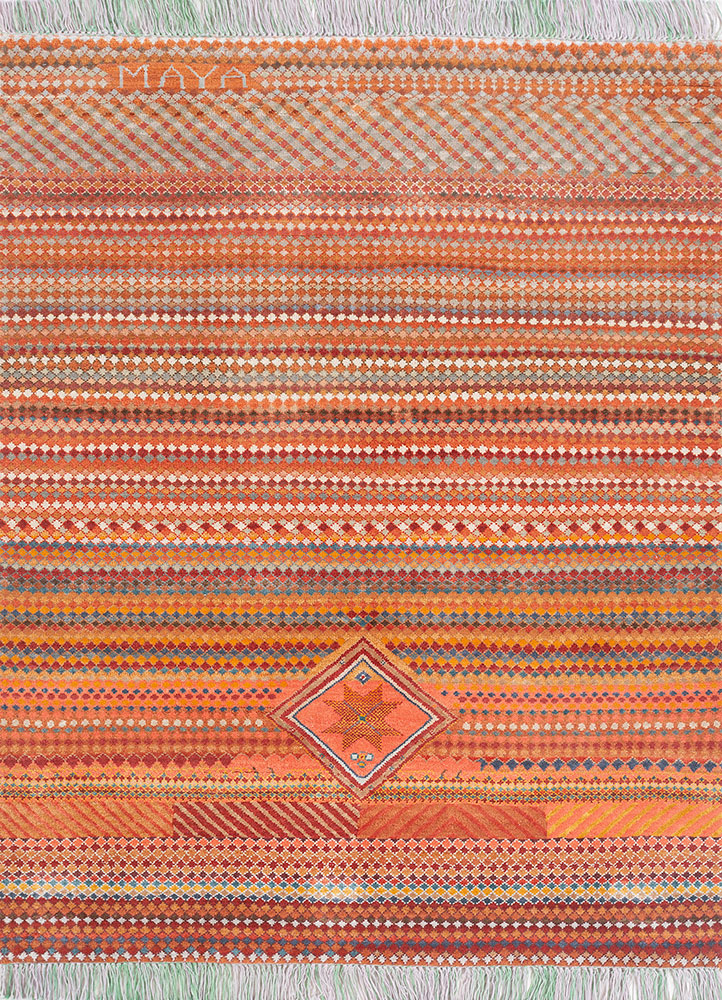 manchaha red and orange wool and bamboo silk hand knotted Rug - HeadShot