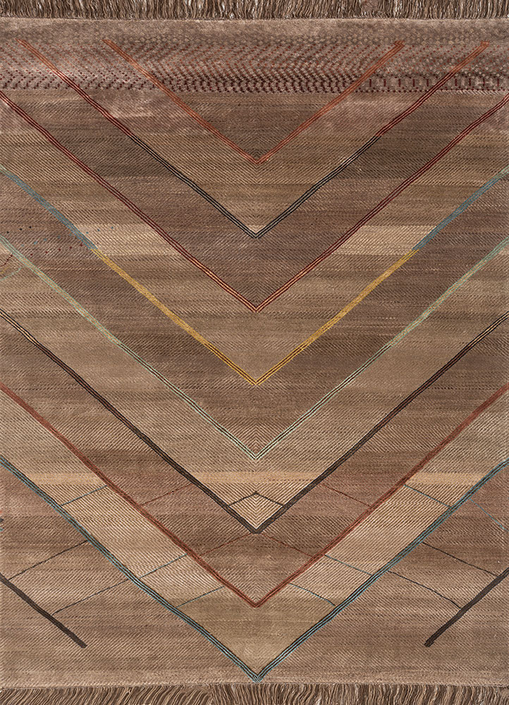 manchaha beige and brown wool and bamboo silk hand knotted Rug - HeadShot