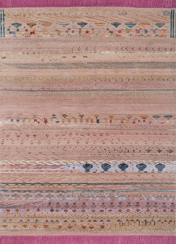 manchaha pink and purple wool and bamboo silk hand knotted Rug - HeadShot