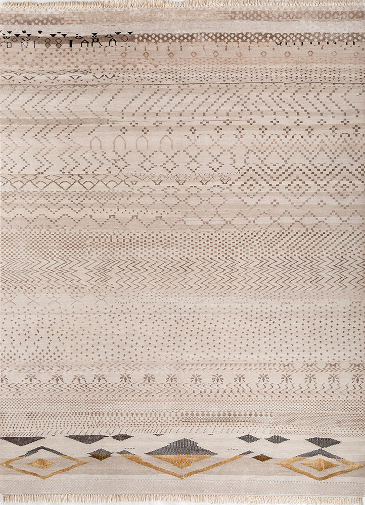 manchaha ivory wool and bamboo silk hand knotted Rug - HeadShot