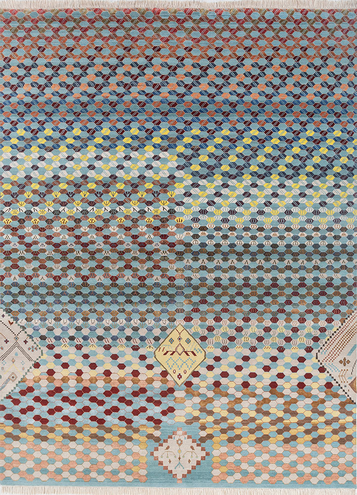 manchaha blue wool and bamboo silk hand knotted Rug - HeadShot