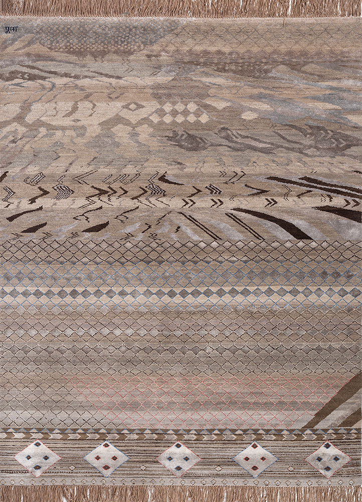 manchaha beige and brown wool and bamboo silk hand knotted Rug - HeadShot
