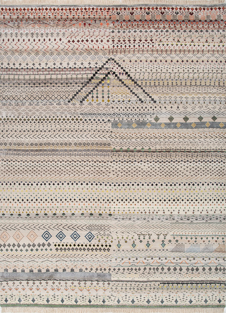 manchaha ivory wool and bamboo silk hand knotted Rug - HeadShot