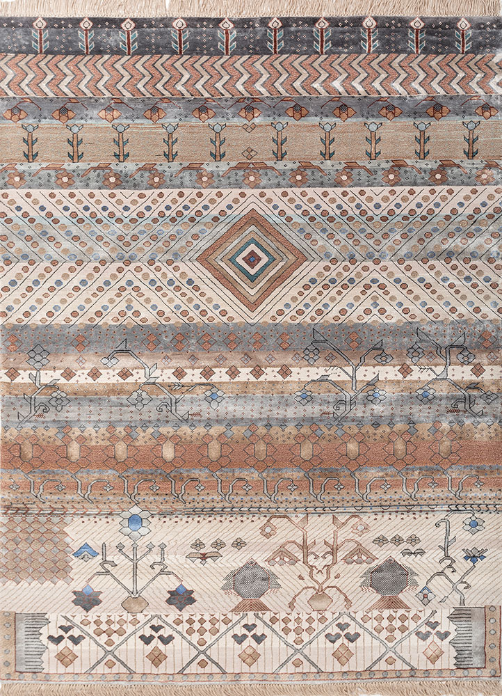 manchaha ivory wool and bamboo silk hand knotted Rug - HeadShot