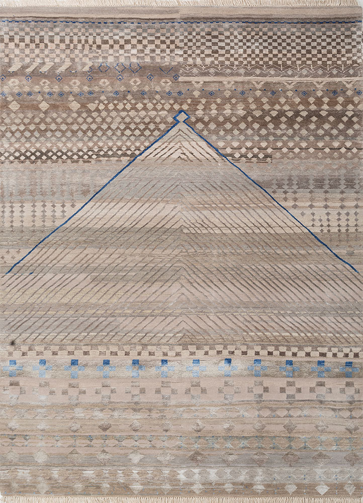 manchaha ivory wool and bamboo silk hand knotted Rug - HeadShot