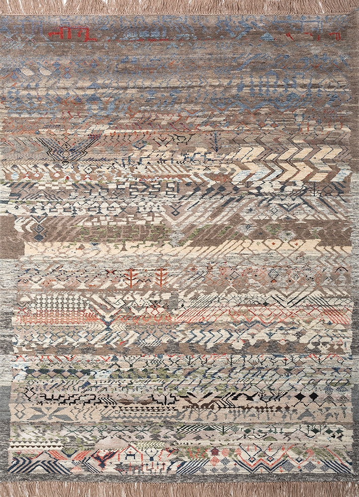 manchaha grey and black wool and bamboo silk hand knotted Rug - HeadShot