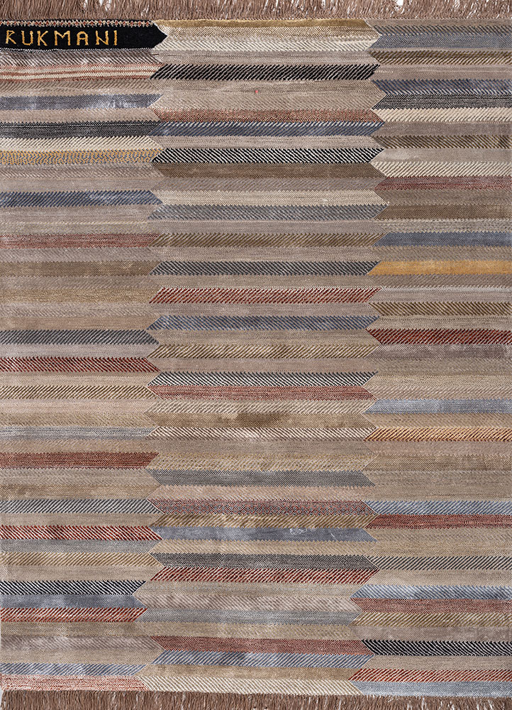 manchaha beige and brown wool and bamboo silk hand knotted Rug - HeadShot
