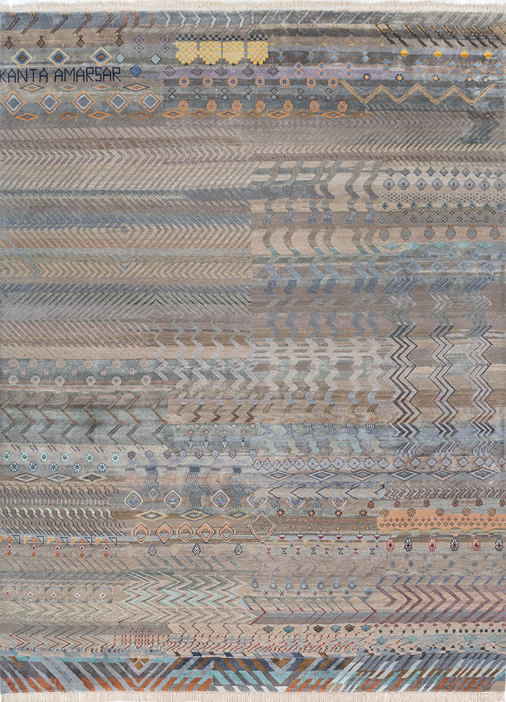 manchaha blue wool and bamboo silk hand knotted Rug - HeadShot