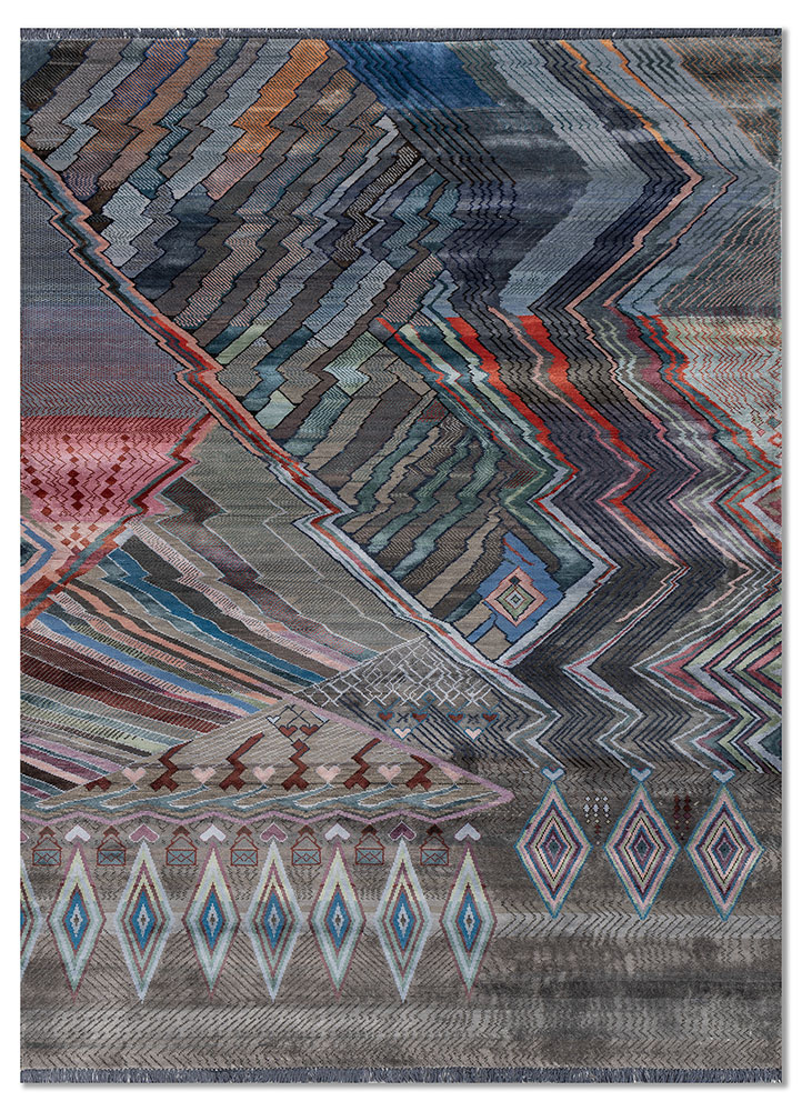 manchaha grey and black wool and bamboo silk hand knotted Rug - HeadShot