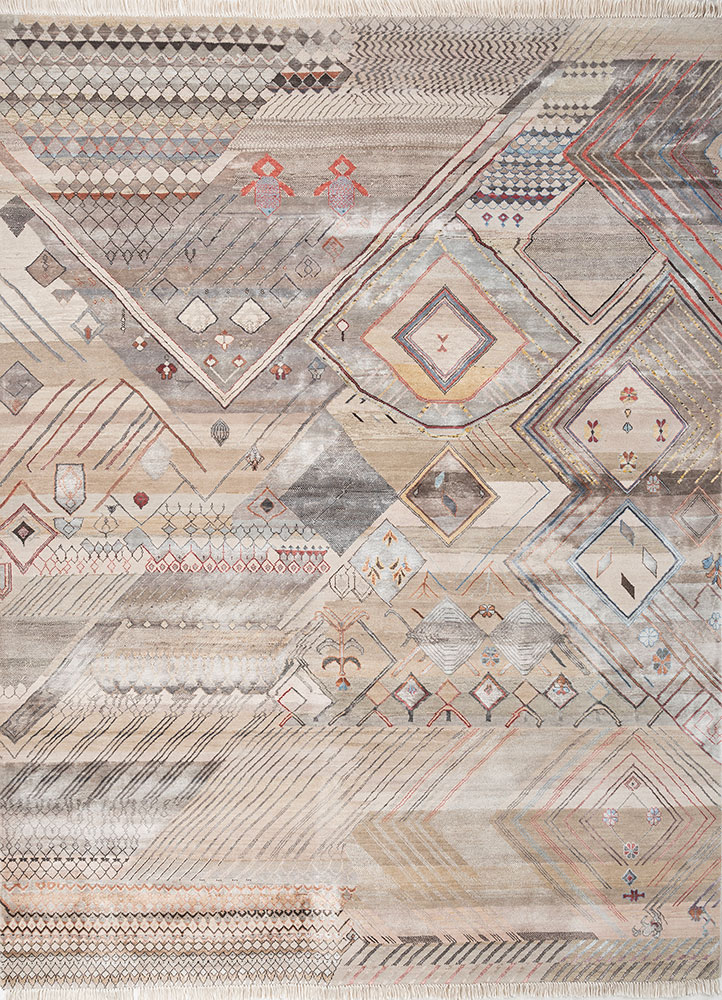 manchaha ivory wool and bamboo silk hand knotted Rug - HeadShot