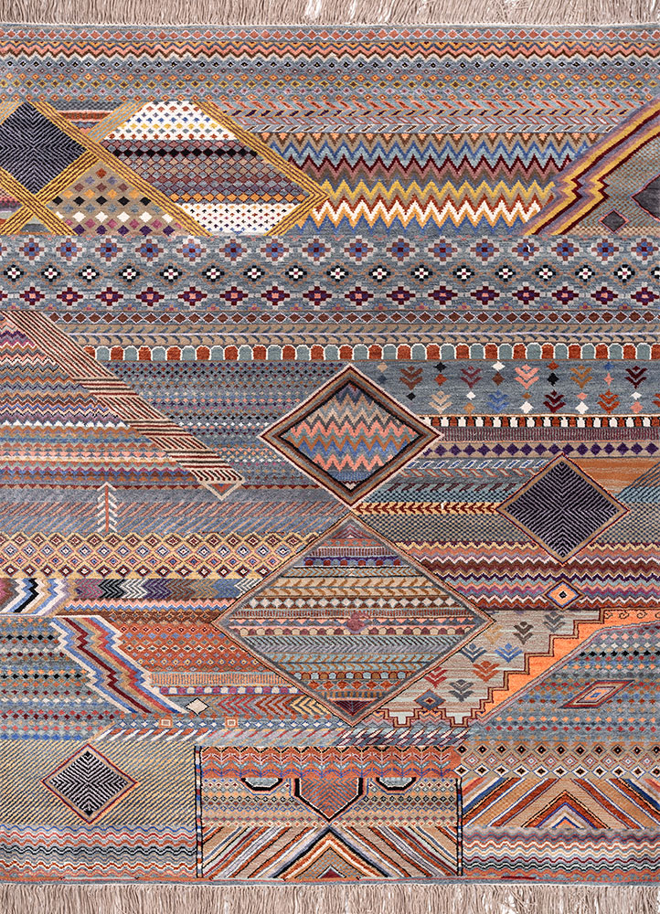 manchaha blue wool and bamboo silk hand knotted Rug - HeadShot
