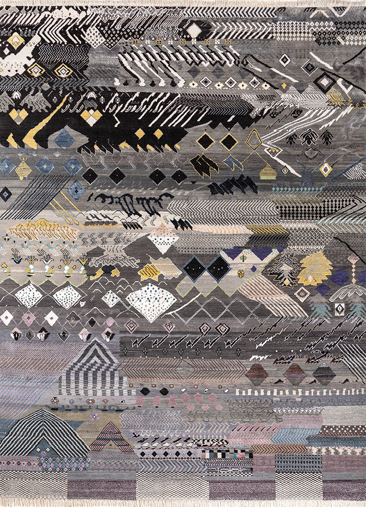 manchaha grey and black wool and bamboo silk hand knotted Rug - HeadShot