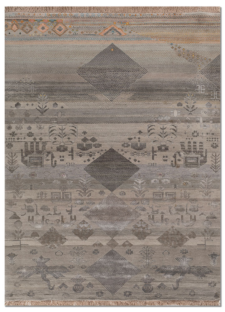 manchaha grey and black wool and bamboo silk hand knotted Rug - HeadShot