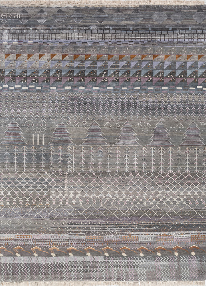 manchaha grey and black wool and bamboo silk hand knotted Rug - HeadShot