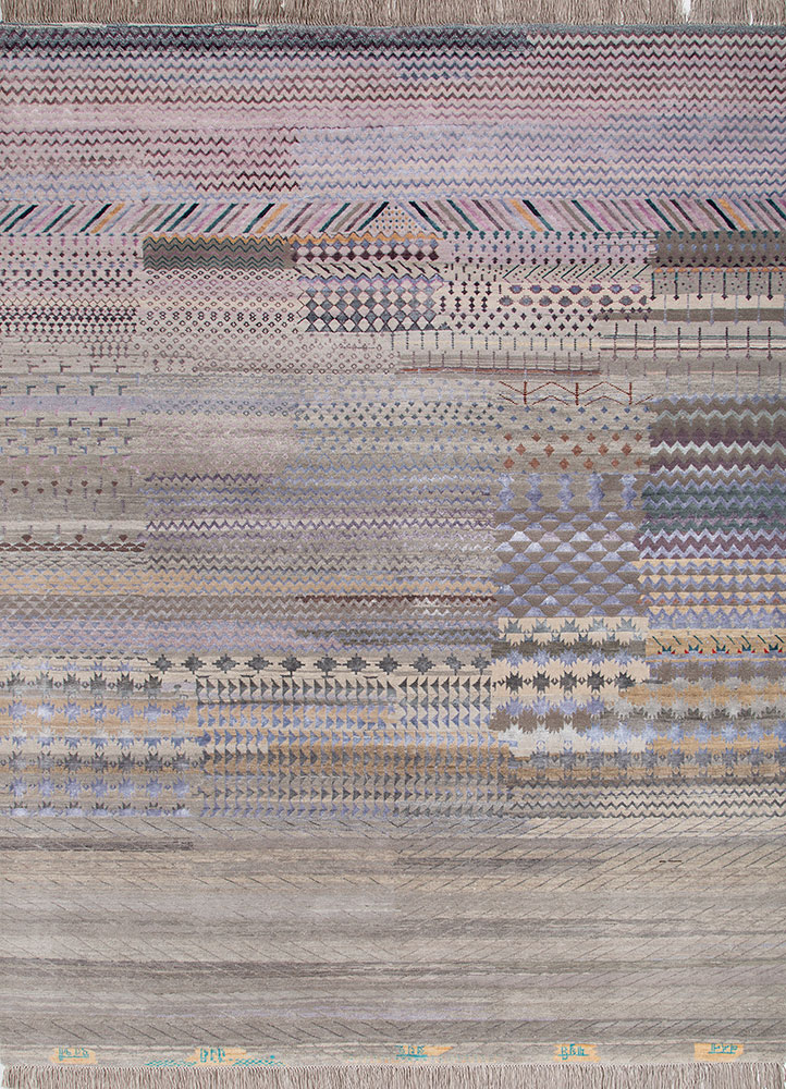manchaha grey and black wool and bamboo silk hand knotted Rug - HeadShot
