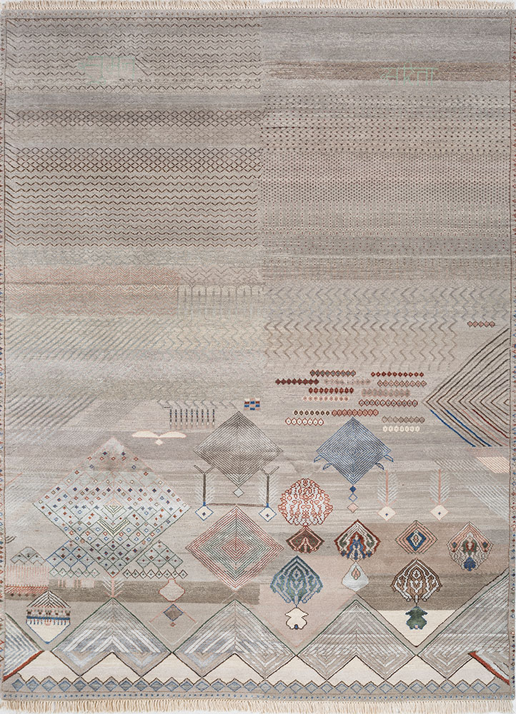 manchaha grey and black wool and bamboo silk hand knotted Rug - HeadShot