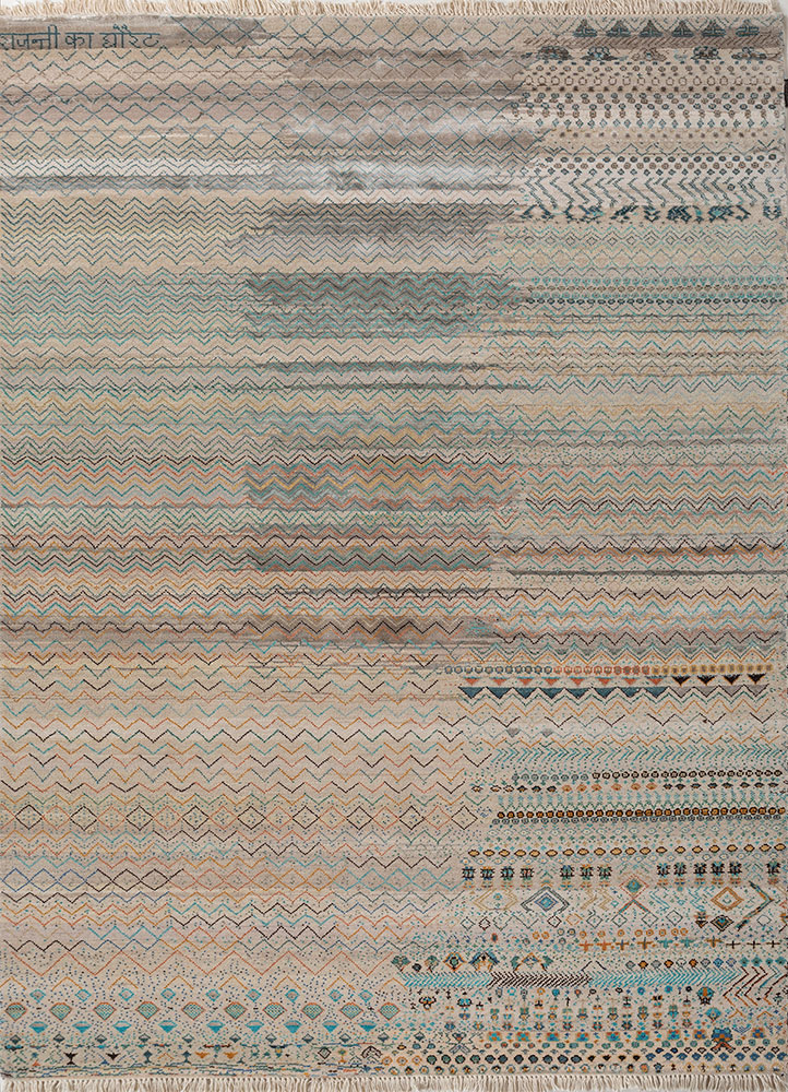 manchaha ivory wool and bamboo silk hand knotted Rug - HeadShot
