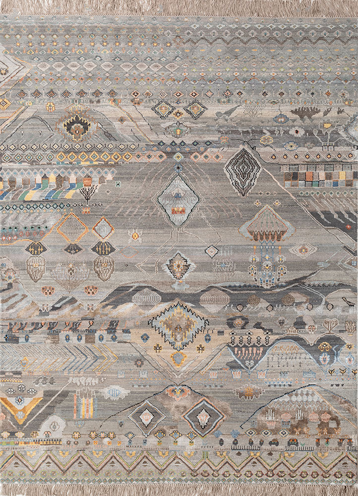 manchaha grey and black wool and bamboo silk hand knotted Rug - HeadShot