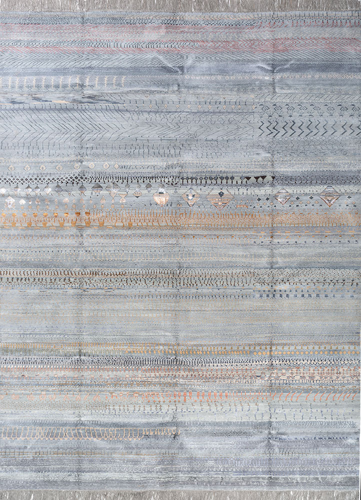 manchaha blue wool and bamboo silk hand knotted Rug - HeadShot
