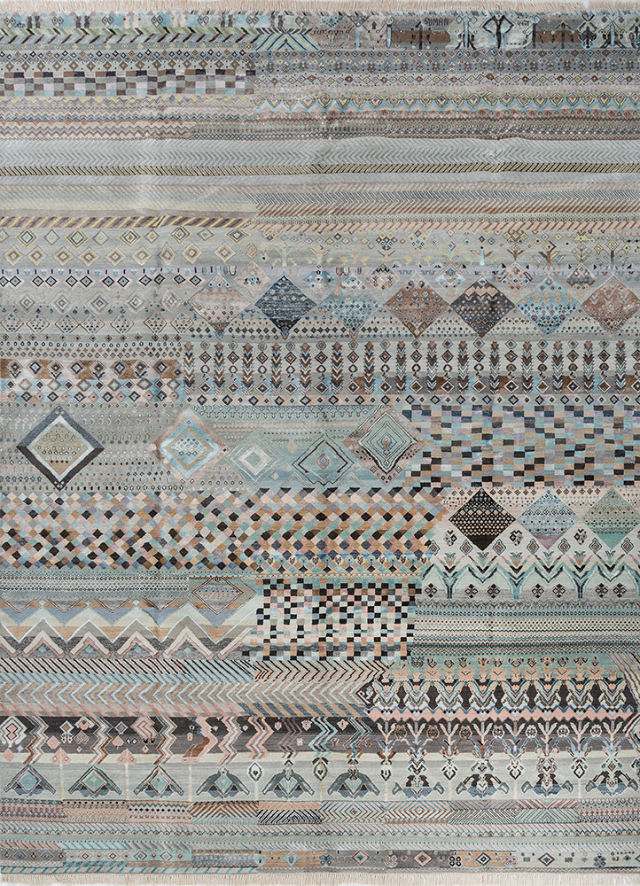 manchaha blue wool and bamboo silk hand knotted Rug - HeadShot