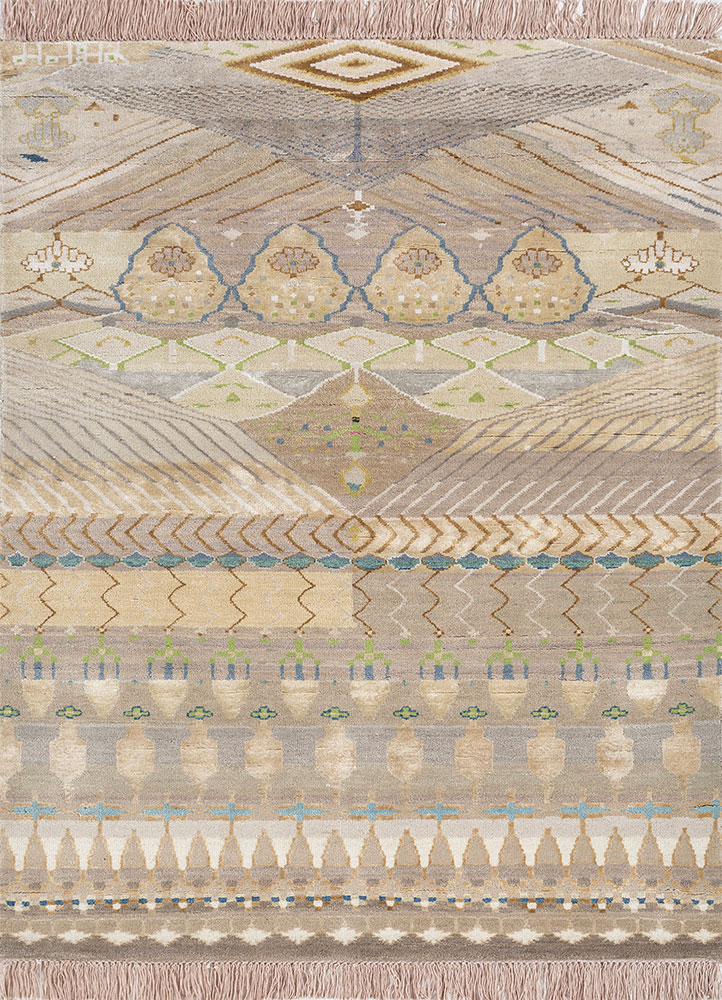 manchaha ivory wool and bamboo silk hand knotted Rug - HeadShot