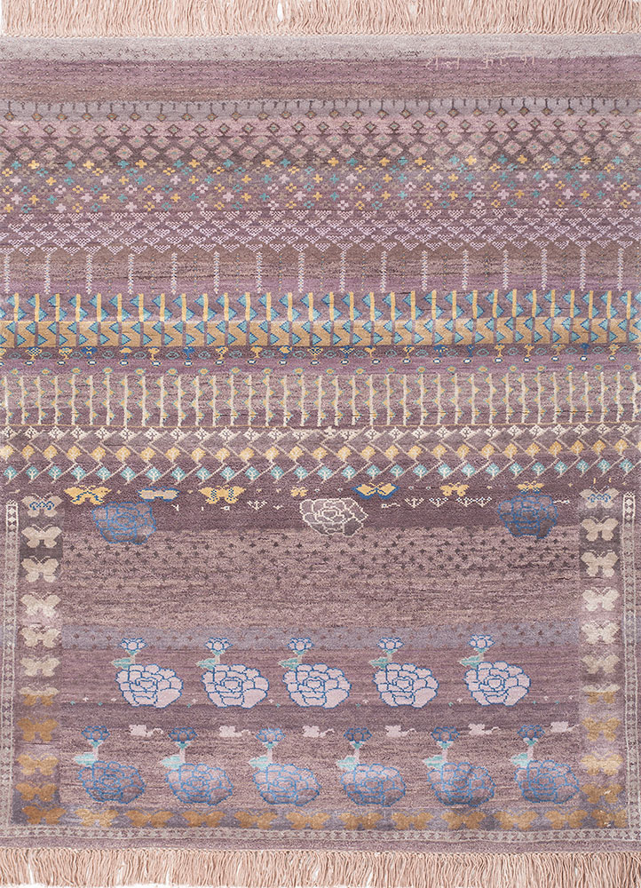 manchaha blue wool and bamboo silk hand knotted Rug - HeadShot