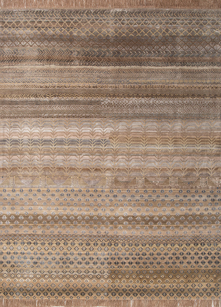 manchaha beige and brown wool and bamboo silk hand knotted Rug - HeadShot