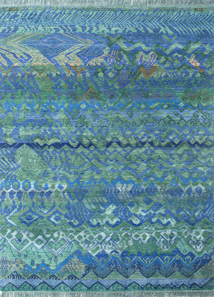 manchaha blue wool and bamboo silk hand knotted Rug - HeadShot